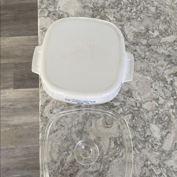 White Glass Baking Dish with Blue Floral Design - Picture 4 of 4